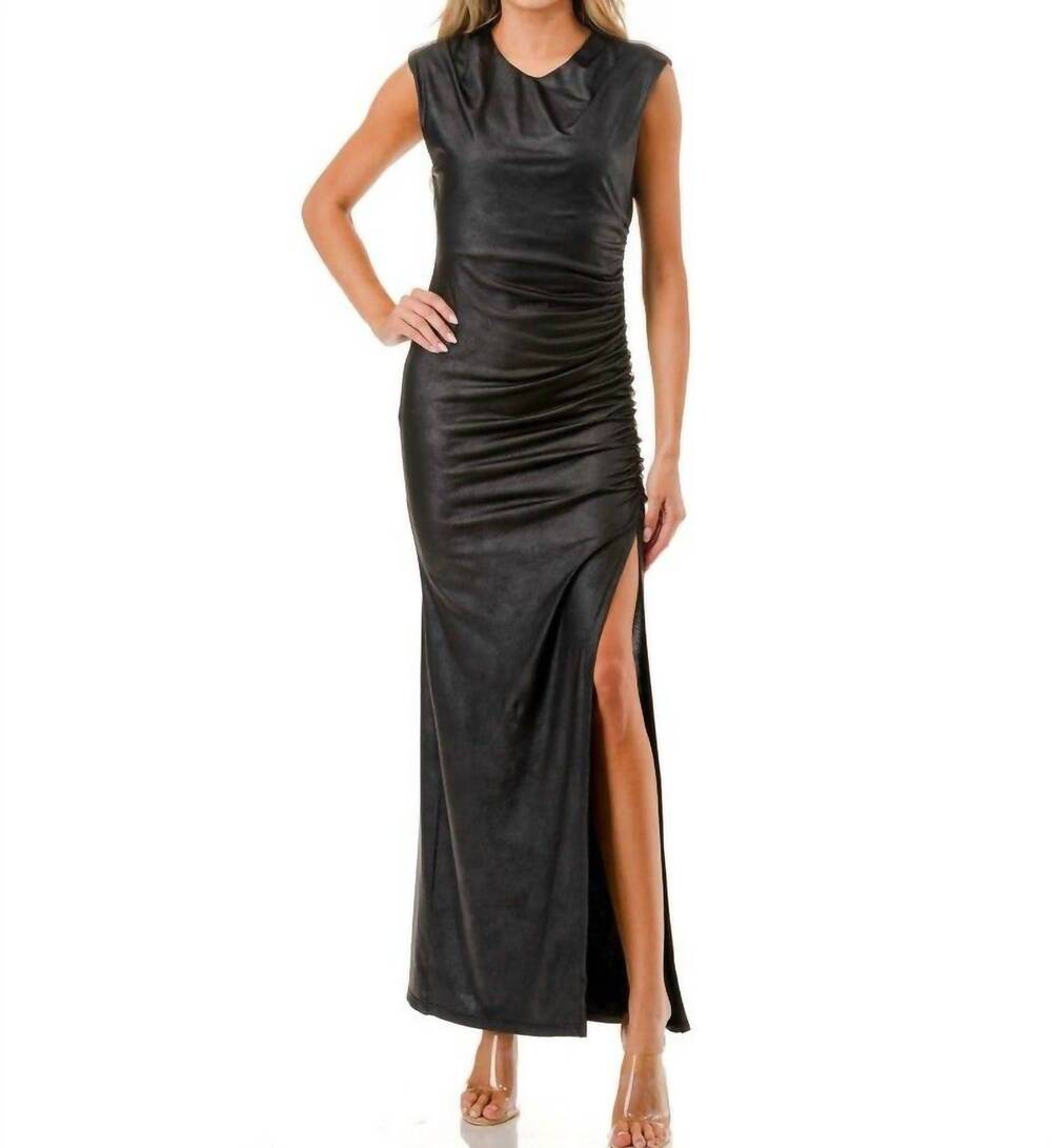 NEW ARIELLA ruched high neck midi dress in black